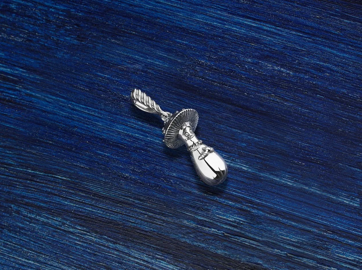 Designer Sterling Silver 22k Gilded Mushroom Mihail Chemiakin Slide Pendant