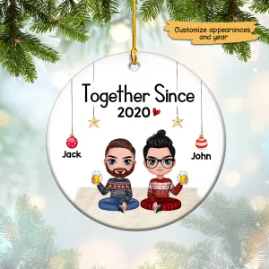 Doll Couple Sitting Christmas Gift For Him For Her Personalized Circle Ornament (Ver Have Same Sex)