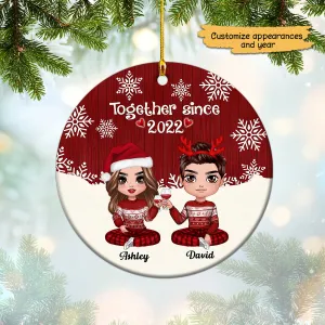 Doll Couple Together Christmas Background Personalized Circle Ornament