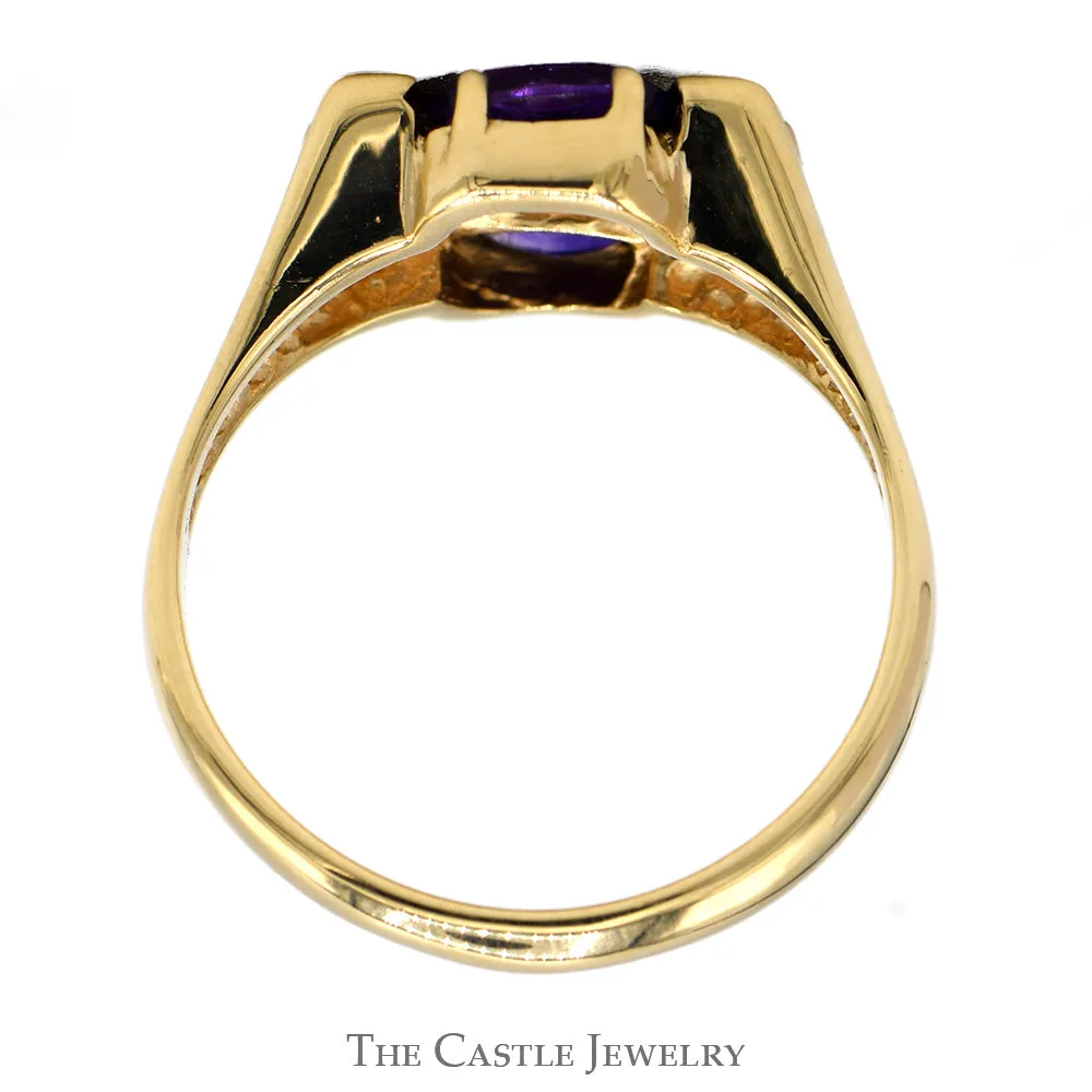 Double Oval Amethyst Ring with Diamond Accents in 14k Yellow Gold "X" Design
