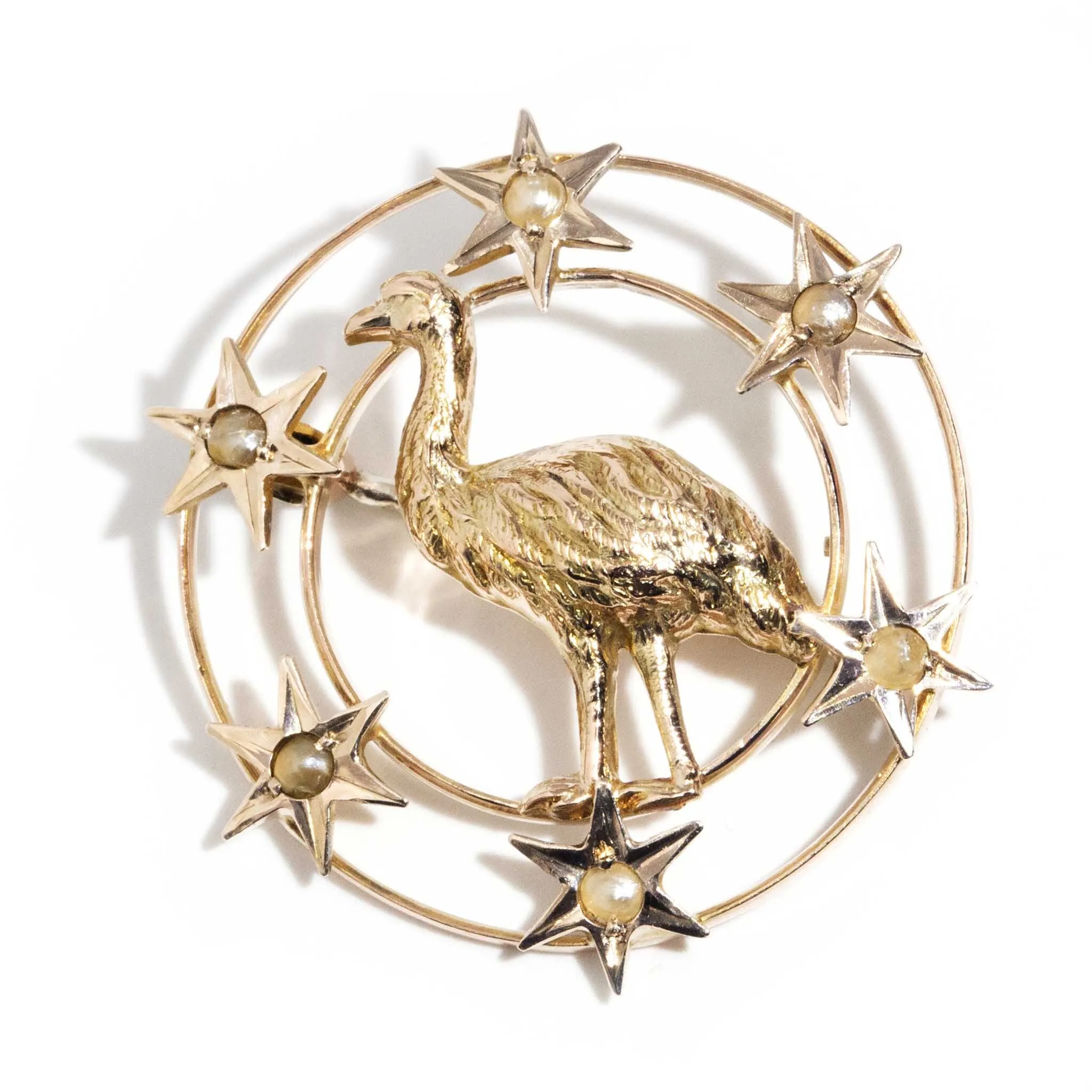 Estelle 1930s 9ct Gold Emu Seed Pearl Brooch