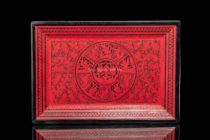 Etched Lacquered Wood Tray Red over Black w Birds