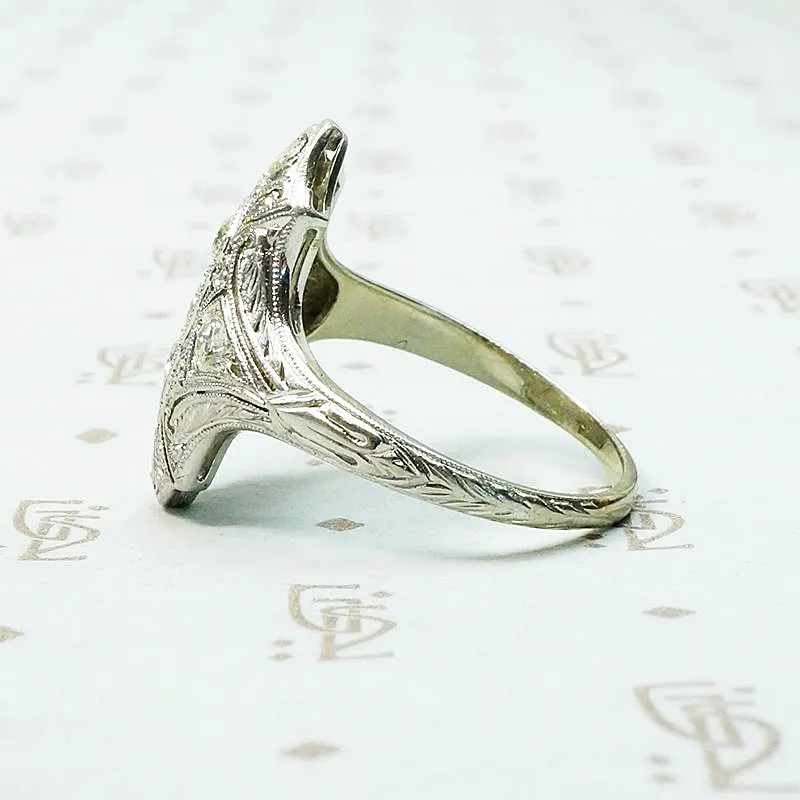 Exquisite Engraving Diamond Filigree Deco Ring