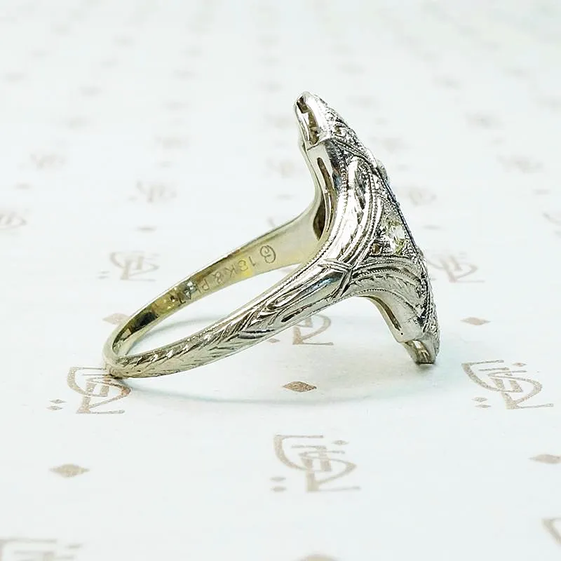 Exquisite Engraving Diamond Filigree Deco Ring