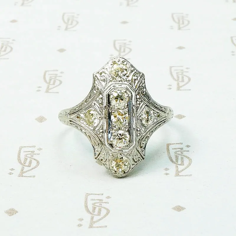 Exquisite Engraving Diamond Filigree Deco Ring