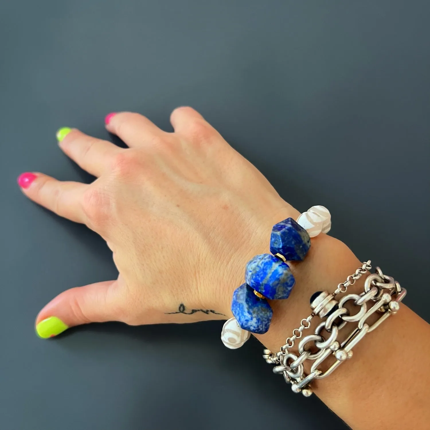 Eye Of Love Chunky Lapis Lazuli Beaded Bracelet