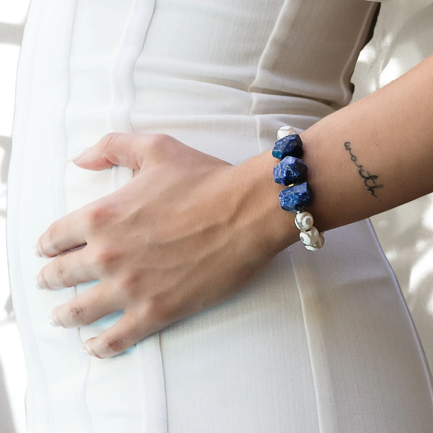 Eye Of Love Chunky Lapis Lazuli Beaded Bracelet