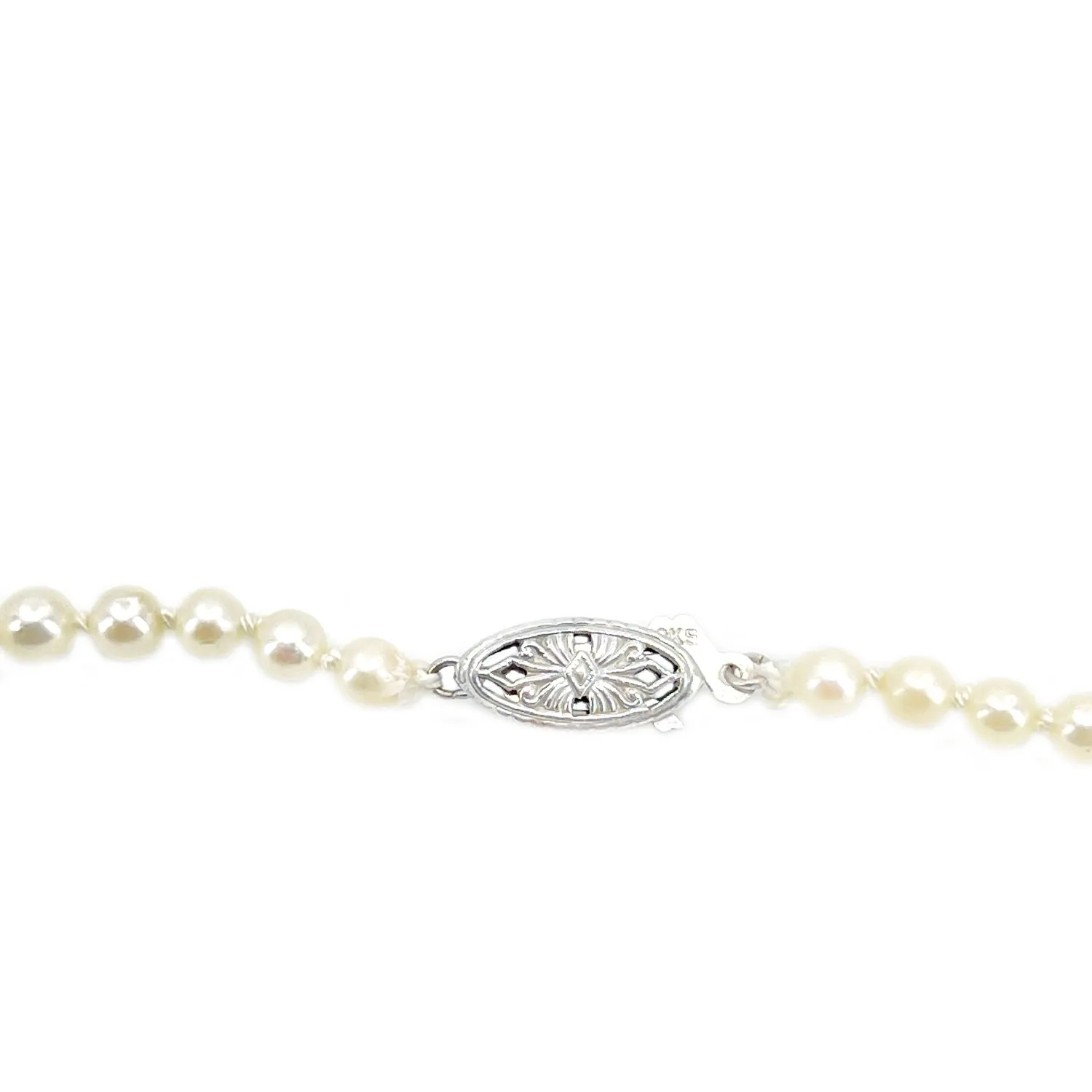 Filigree Retro Japanese Saltwater Cultured Akoya Pearl Vintage Necklace - 10K White Gold 20.50 Inch