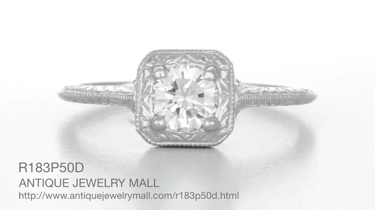 Filigree Scrolls Engraved 1/3 Carat Art Deco Vintage Diamond Engagement Ring in Platinum
