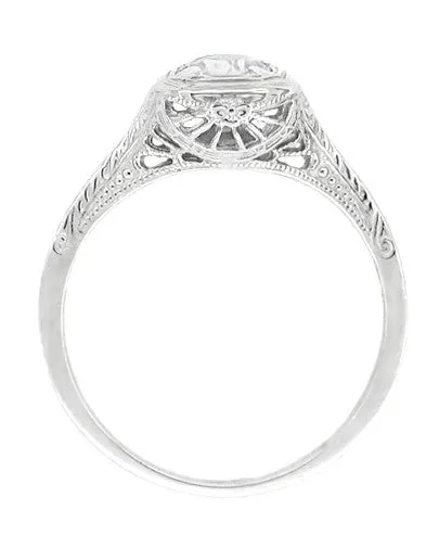 Filigree Scrolls Engraved 1/3 Carat Art Deco Vintage Diamond Engagement Ring in Platinum