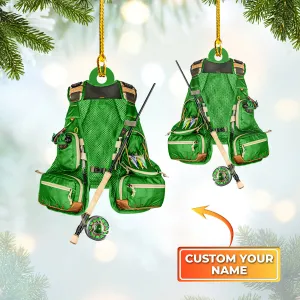 Fishing - Custom Shaped Ornament - Fishing Vest Orange Ornament Green 02.3