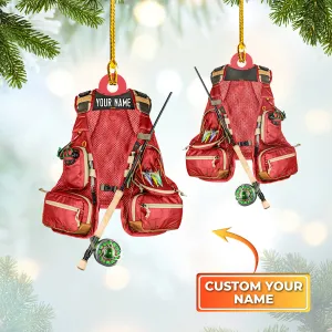 Fishing - Custom Shaped Ornament - Fishing Vest Orange Ornament Red 02.5