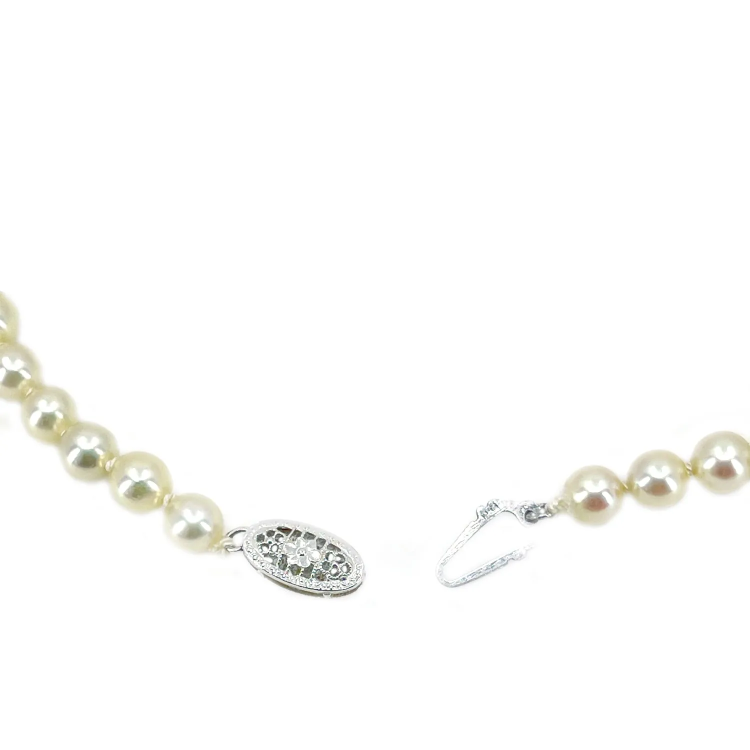 Floral Choker Japanese Saltwater Cultured Akoya Pearl Strand - 14K White Gold 14.50 Inch