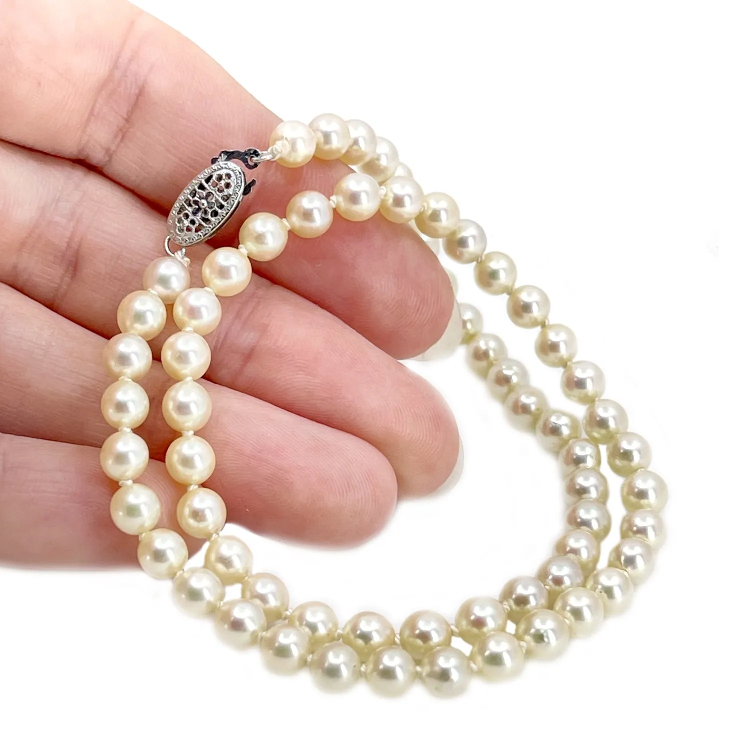 Floral Choker Japanese Saltwater Cultured Akoya Pearl Strand - 14K White Gold 14.50 Inch