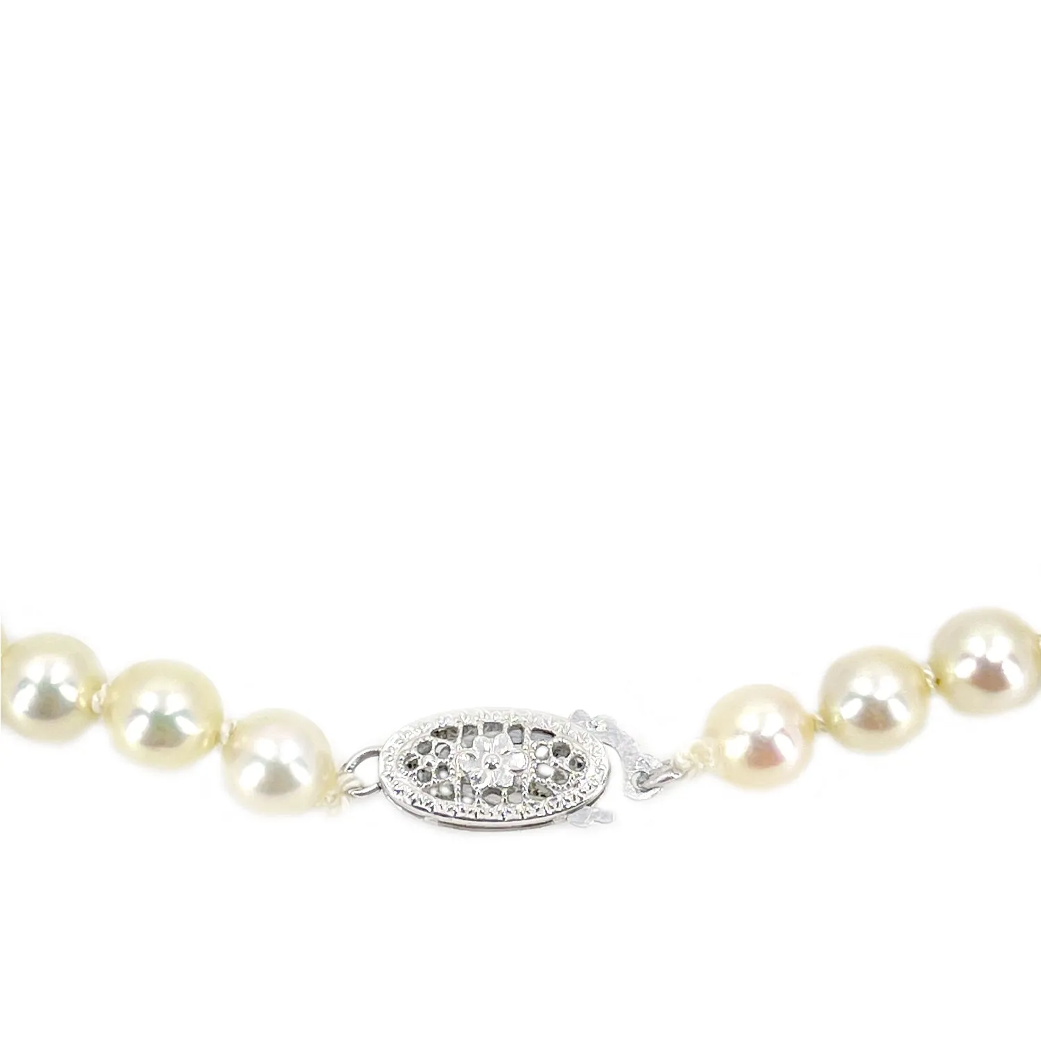 Floral Choker Japanese Saltwater Cultured Akoya Pearl Strand - 14K White Gold 14.50 Inch
