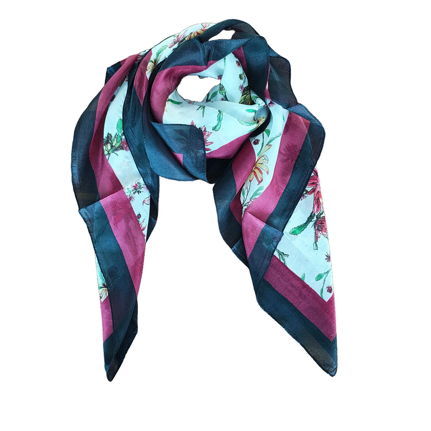 Floral Print Square Silk Scarf 100 X 100 Cm