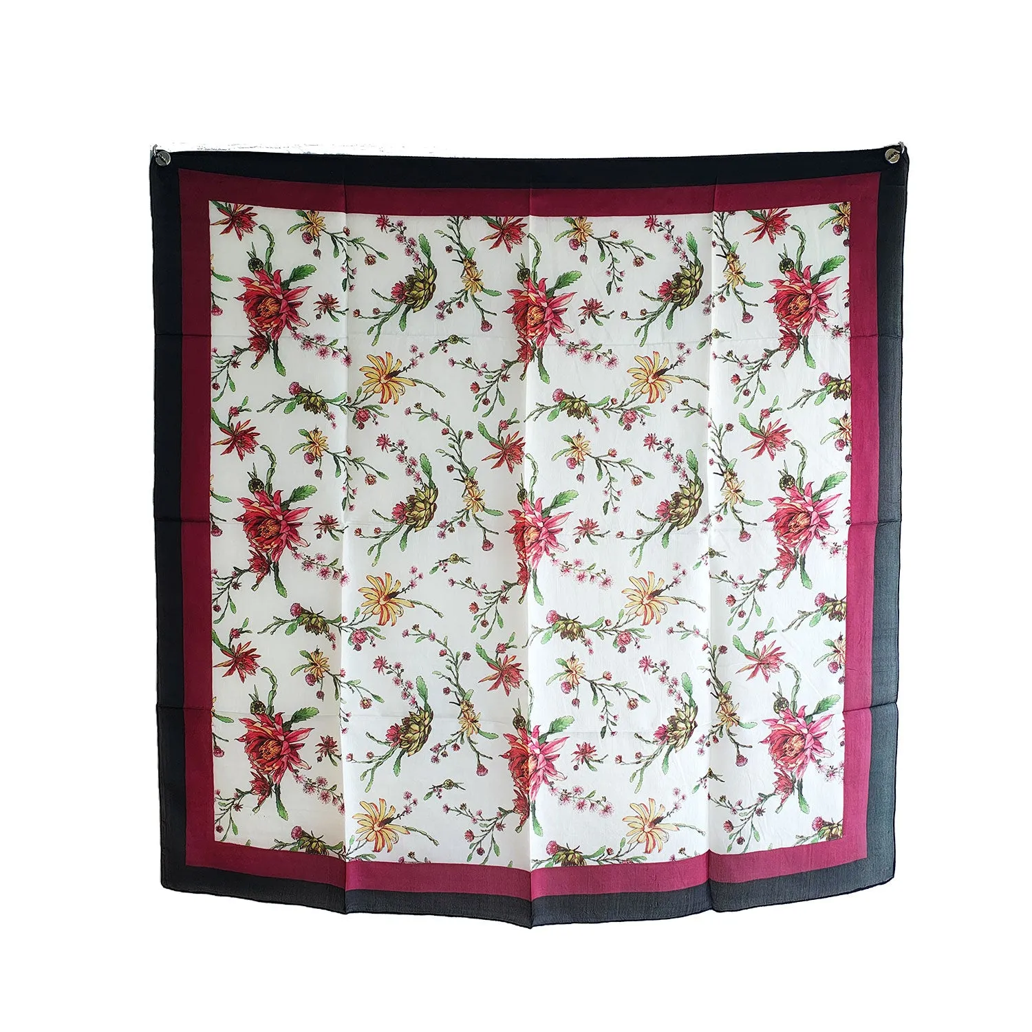Floral Print Square Silk Scarf 100 X 100 Cm