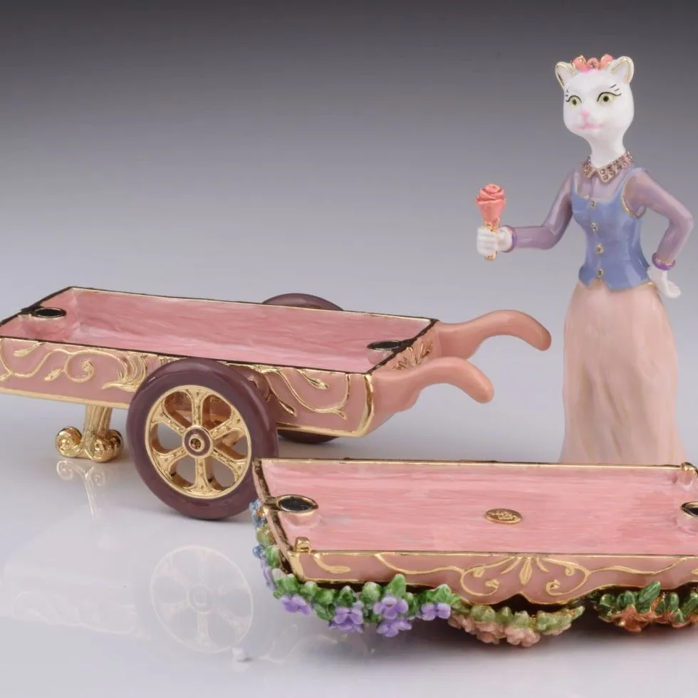 Florist Cat with flowers cart trinket box