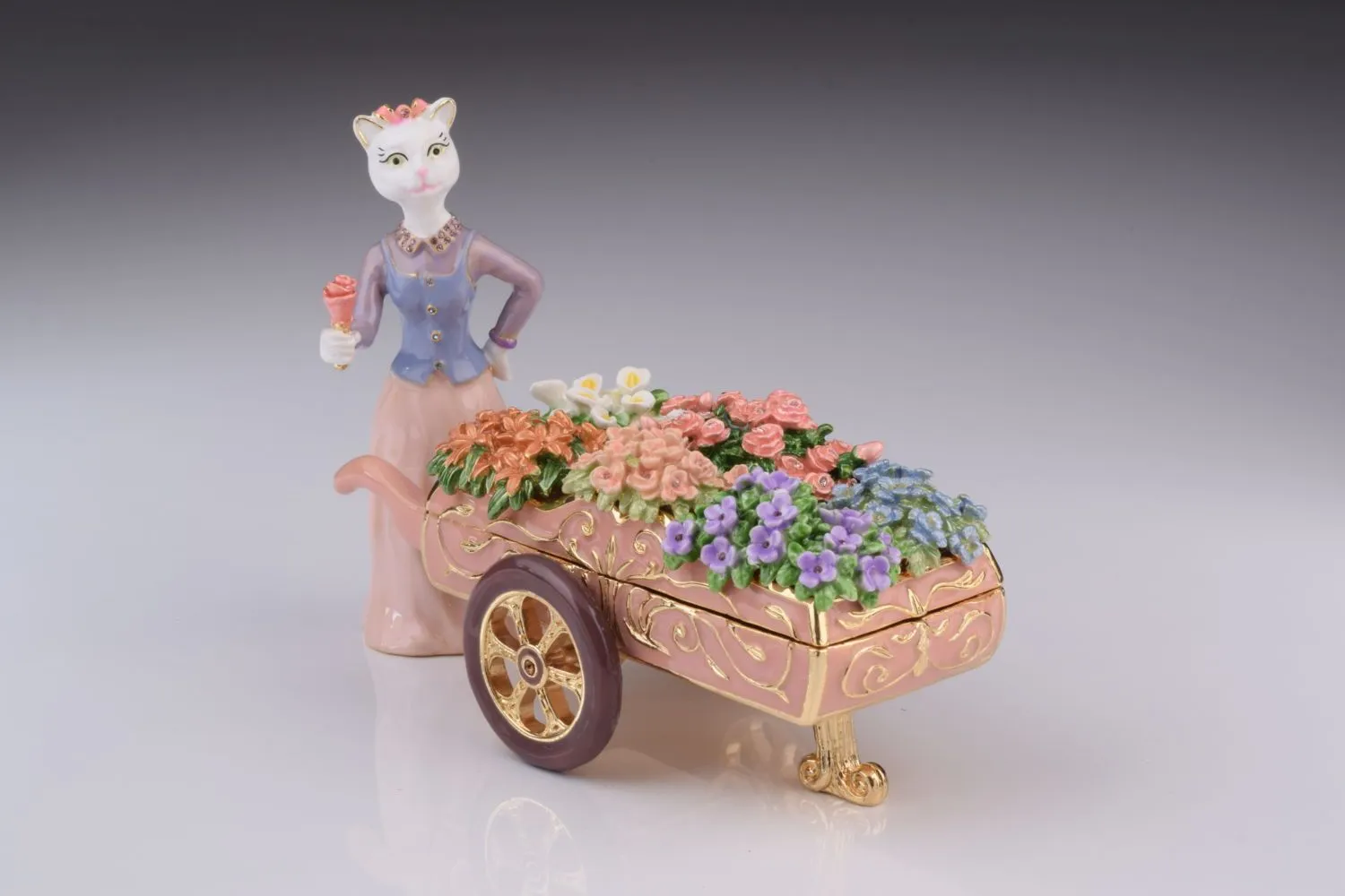 Florist Cat with flowers cart trinket box