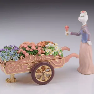 Florist Cat with flowers cart trinket box