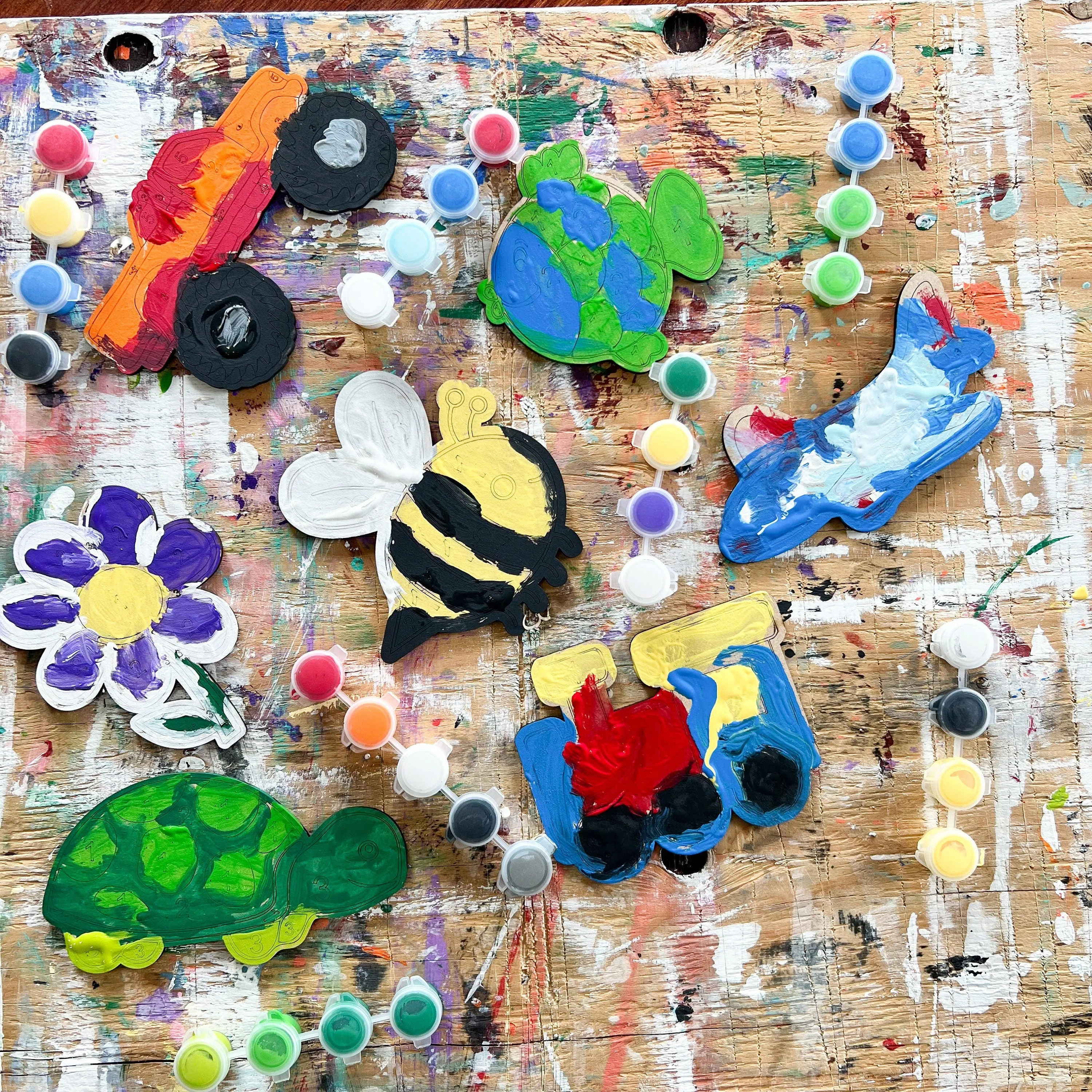 Flower Painting by Numbers, Craft Kits for Kids,  Unpainted Wood Make Your Own Sign, Flower Birthday Party Favor