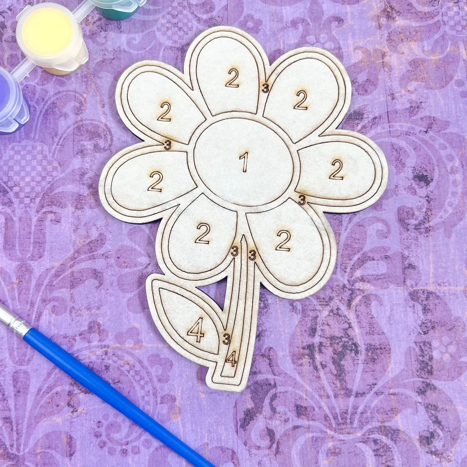 Flower Painting by Numbers, Craft Kits for Kids,  Unpainted Wood Make Your Own Sign, Flower Birthday Party Favor