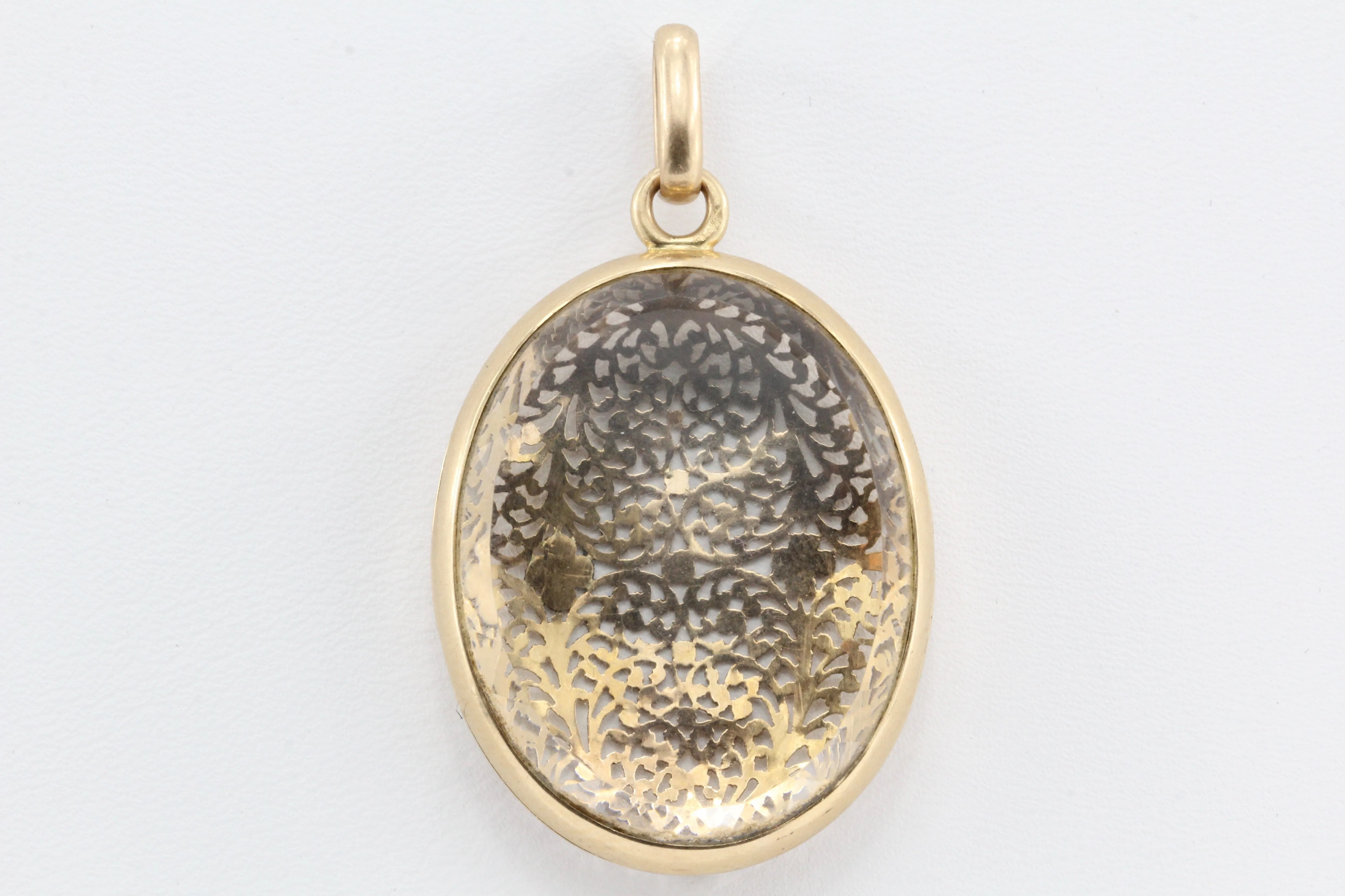 French Belle Epoque 18K Rose Gold Openwork Rock Crystal Locket c.1880's