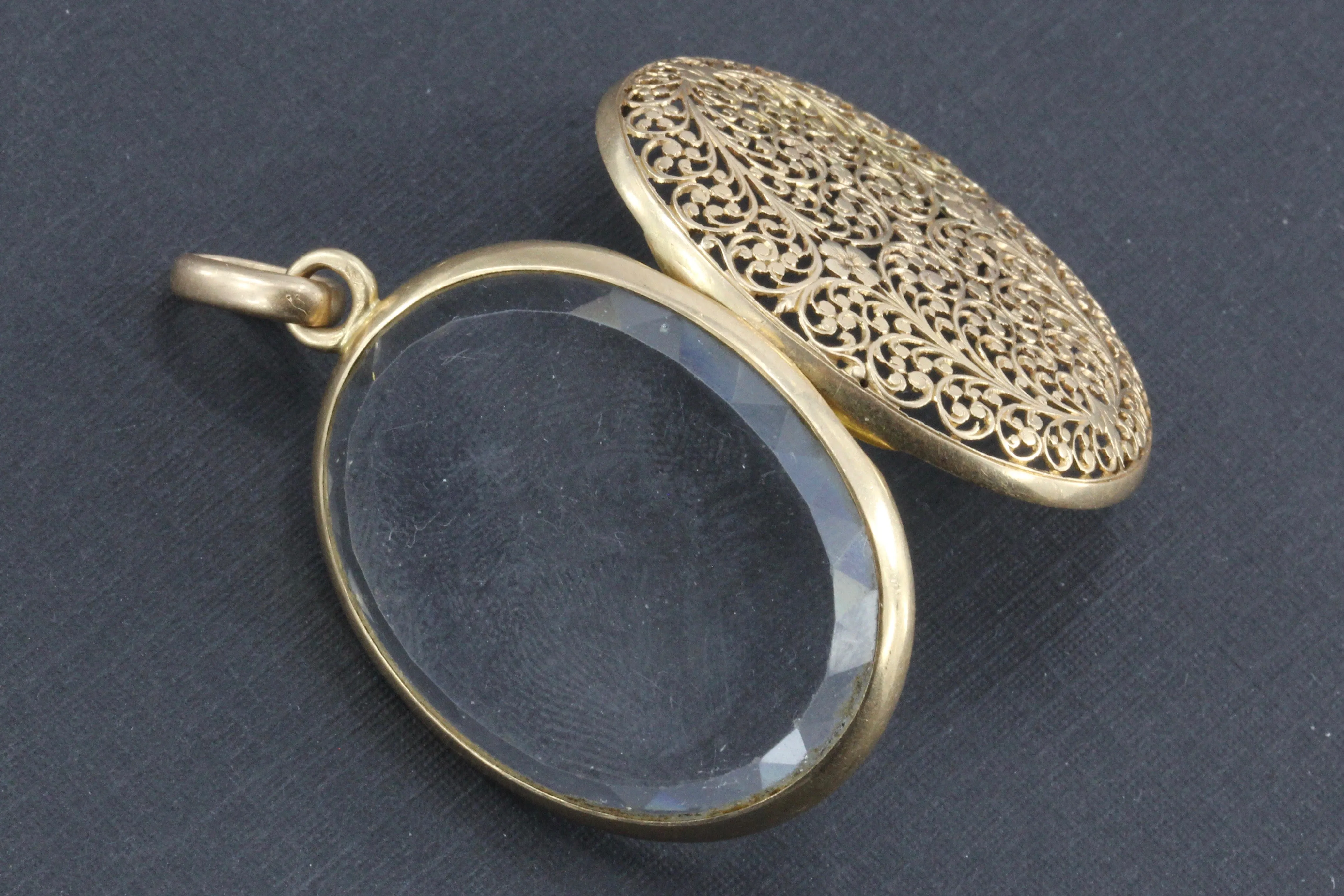 French Belle Epoque 18K Rose Gold Openwork Rock Crystal Locket c.1880's