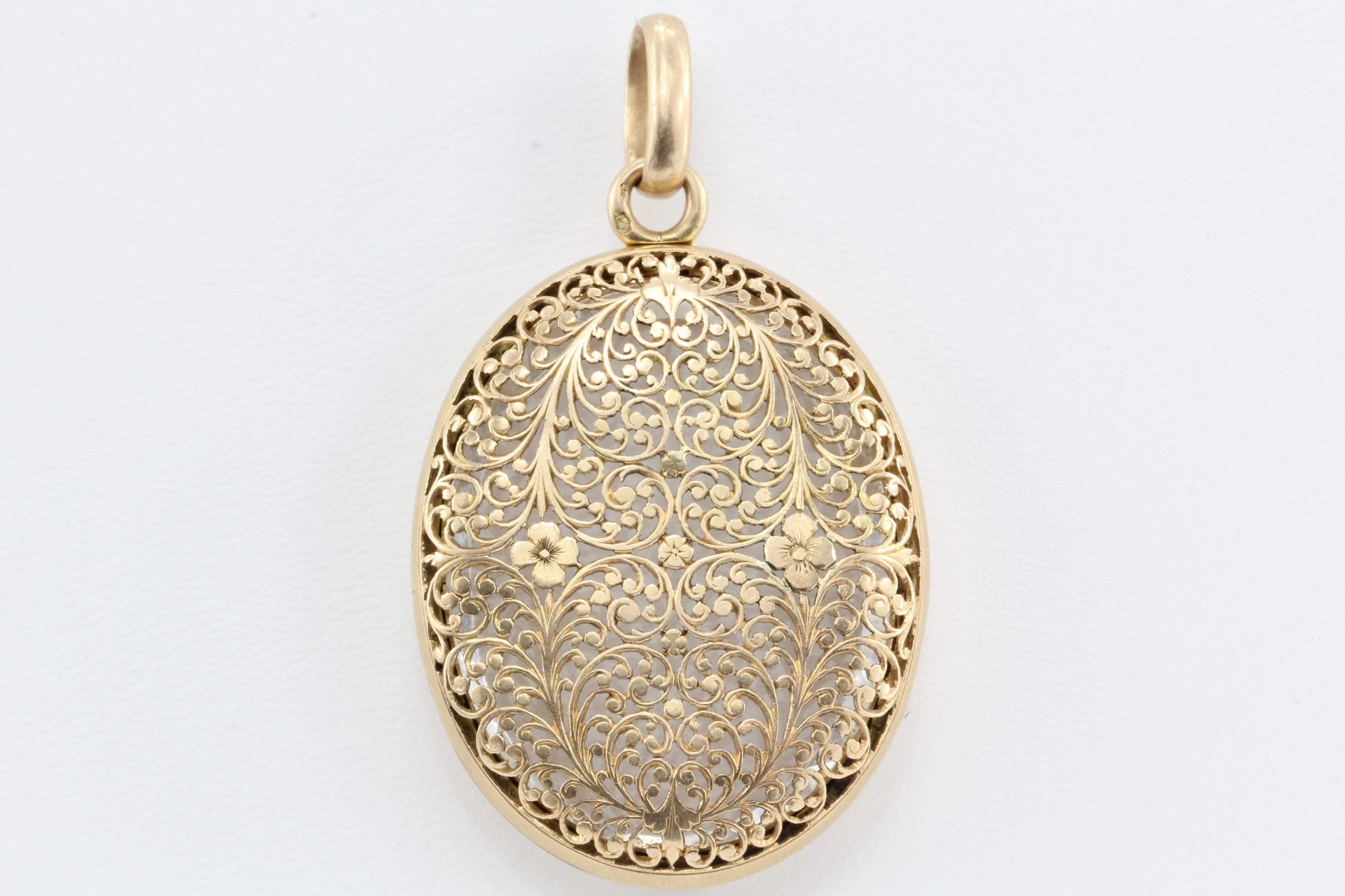 French Belle Epoque 18K Rose Gold Openwork Rock Crystal Locket c.1880's