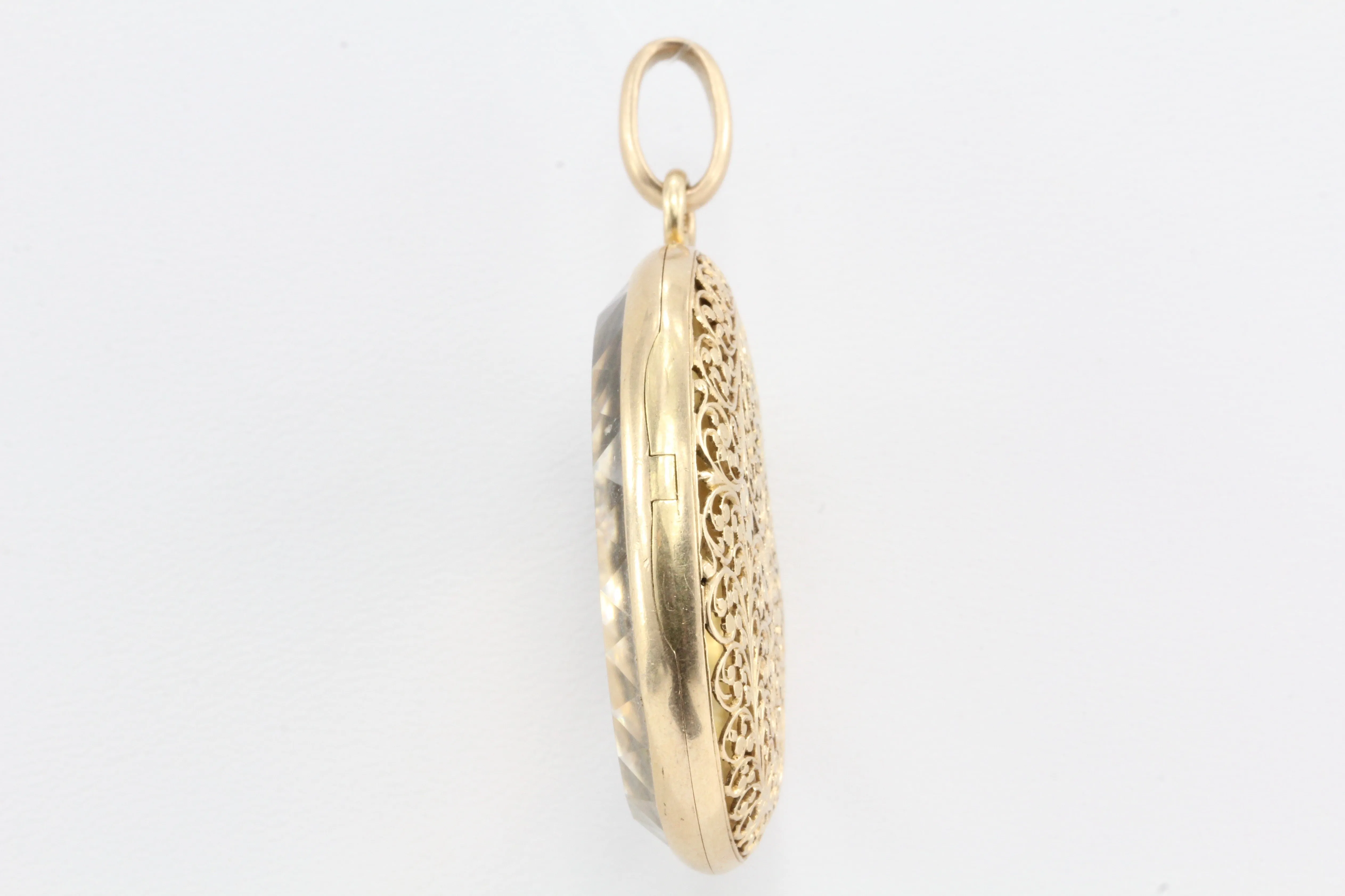 French Belle Epoque 18K Rose Gold Openwork Rock Crystal Locket c.1880's