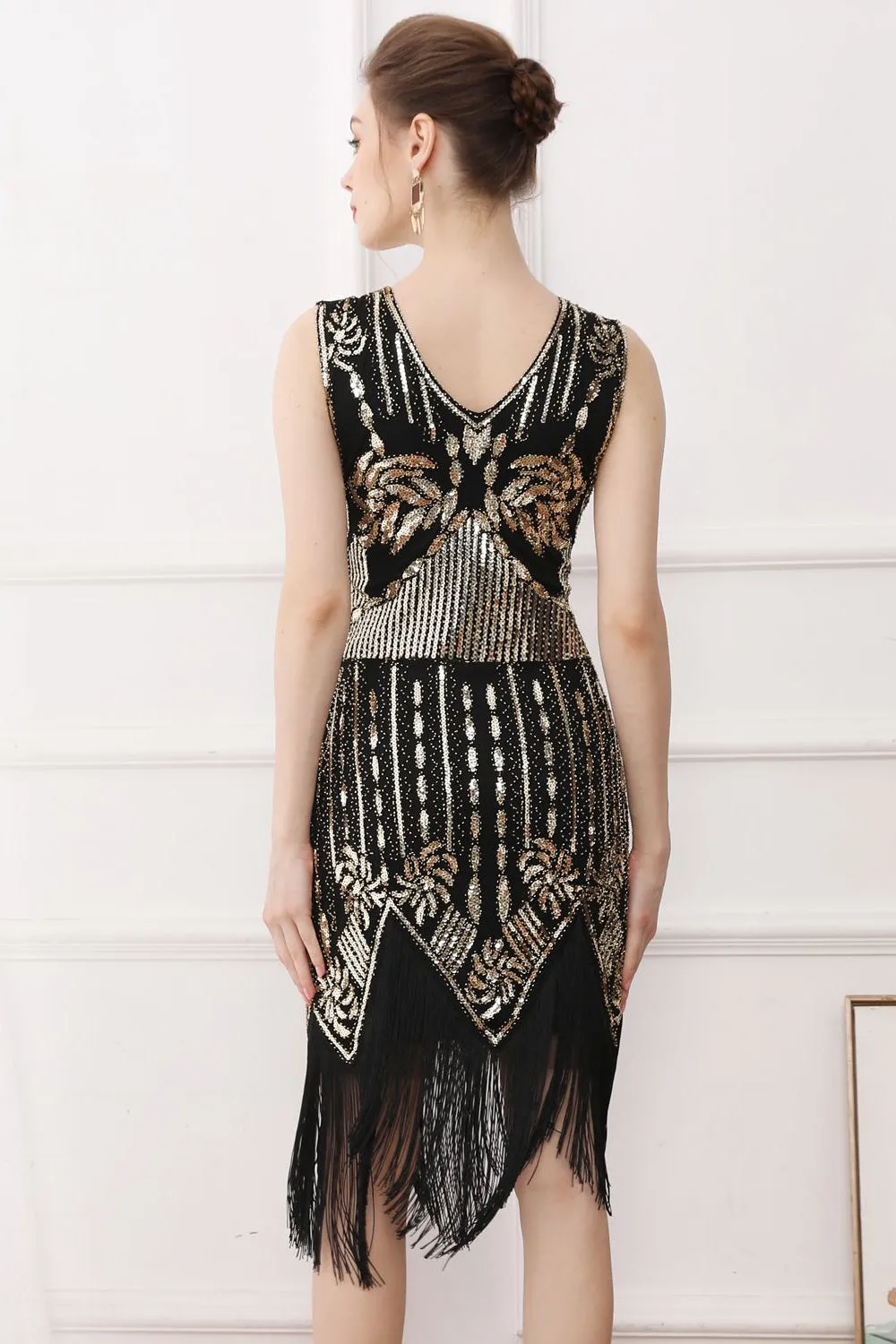 Fringes Glitter Flapper Dress with Sleeveless