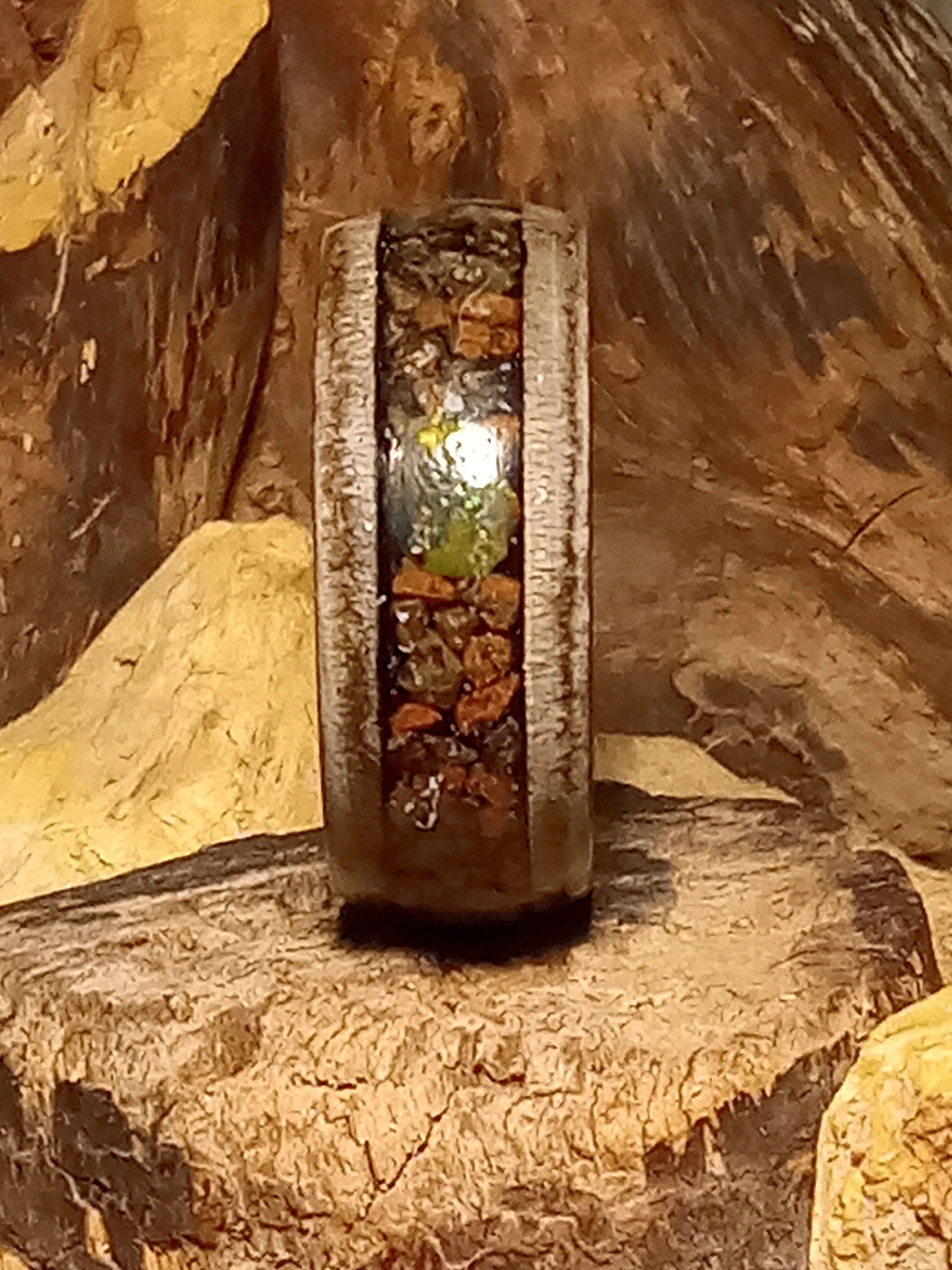Gem Dino and Black Opal Silver Birdseye Maple Bentwood Ring