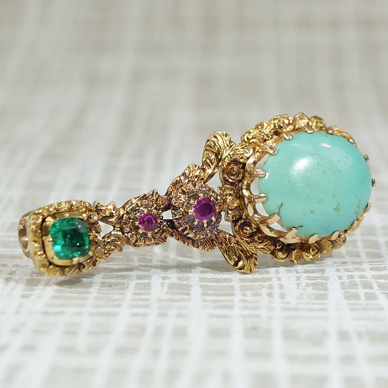 Gem Set 18k Gold Comet Brooch