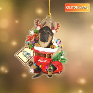 GERMAN SHEPHERD IN SNOW POCKET CHRISTMAS ACRYLIC ORNAMENT
