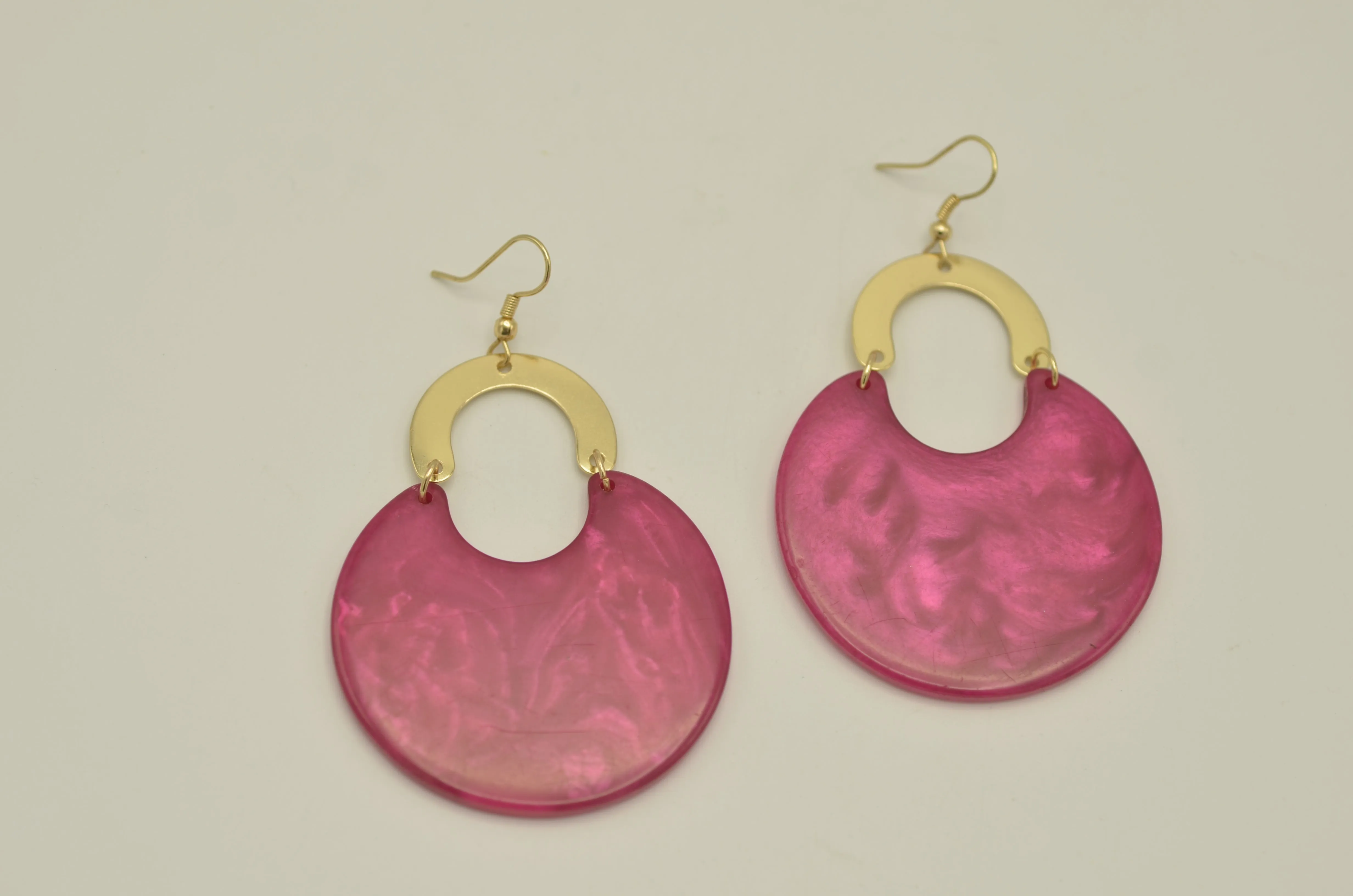 Gold Orange Marbled Resin Drop Earrings #FWNK-2202-116C