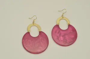 Gold Orange Marbled Resin Drop Earrings #FWNK-2202-116C