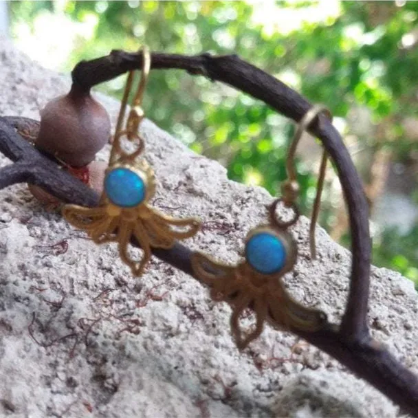 Gold Plated Sterling Silver Earrings, Filigree silver earrings, opal earrings