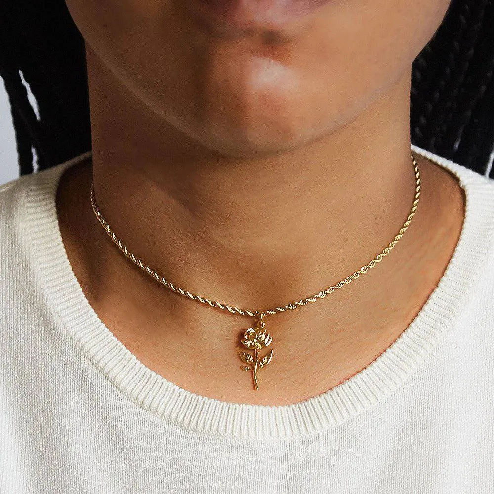 Gold Rose Charm Necklace