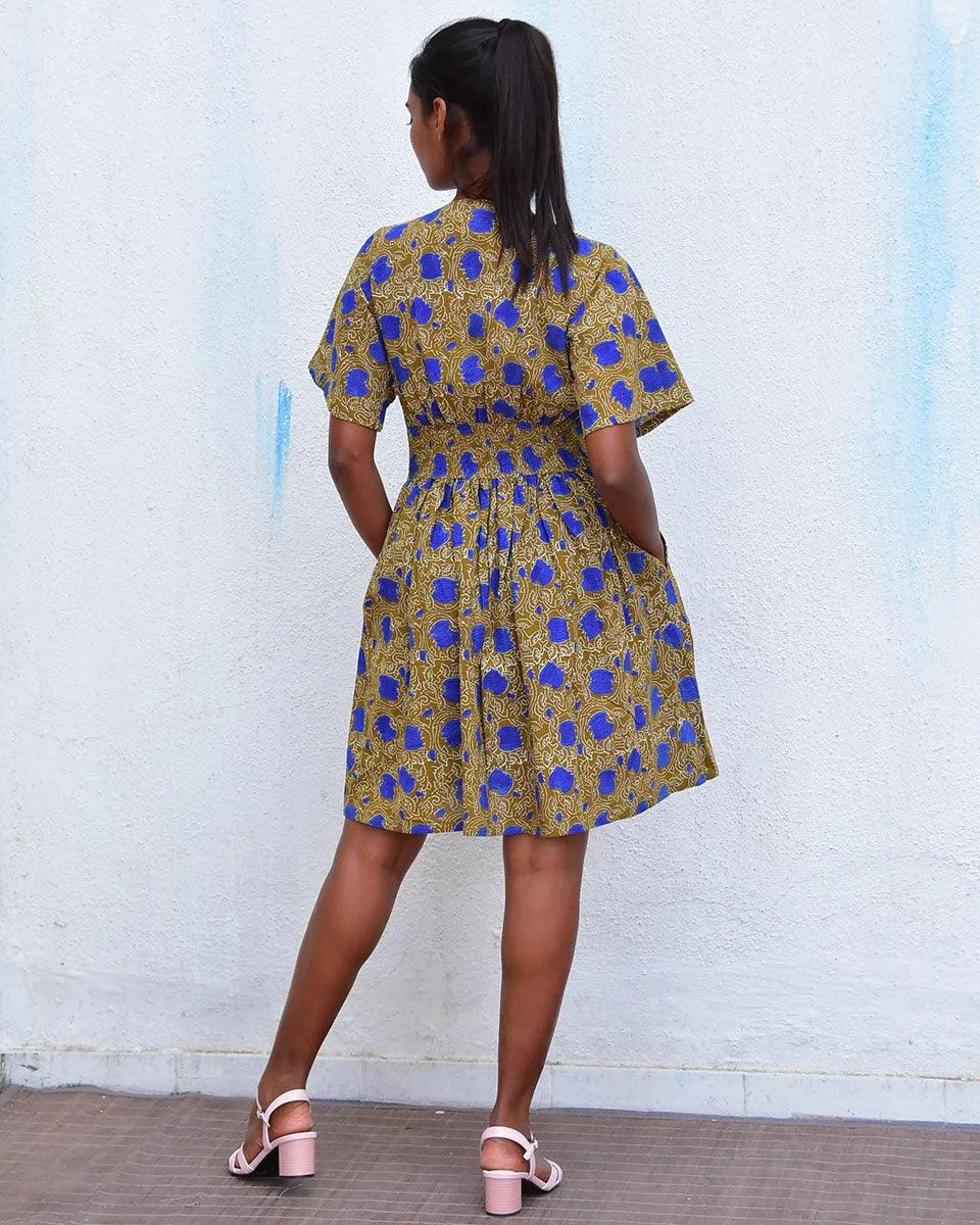 Golden Paisley Handblockprinted Cotton Dress - Hmbd
