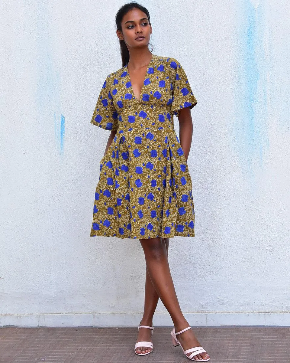 Golden Paisley Handblockprinted Cotton Dress - Hmbd