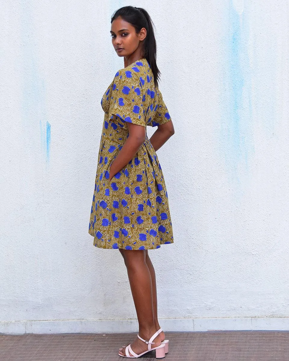 Golden Paisley Handblockprinted Cotton Dress - Hmbd