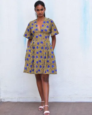 Golden Paisley Handblockprinted Cotton Dress - Hmbd