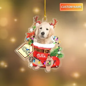GOLDEN RETRIEVER IN SNOW POCKET CHRISTMAS ACRYLIC ORNAMENT