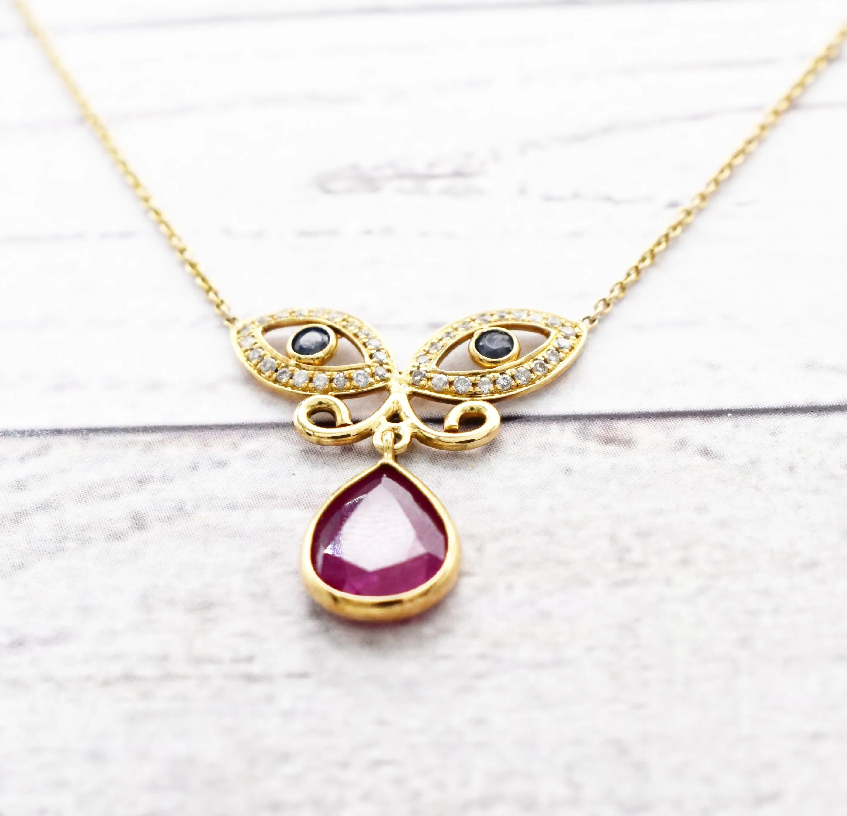 Gorgeous Natural Ruby Evil Eye Necklace