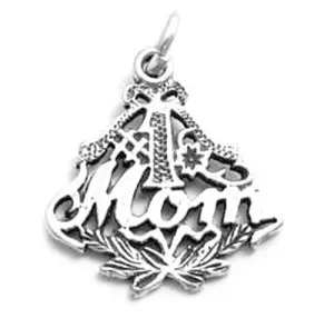 Gorgeous "#1 Mom" Wreath Charm in Sterling Silver