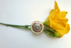 Gorgeous, red and green Nathdwara enamel statement ring