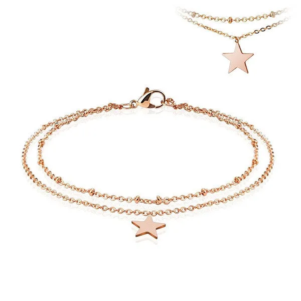 Gorgeous Stainless Steel 9"-10" Rose Gold Star Double Link Anklet
