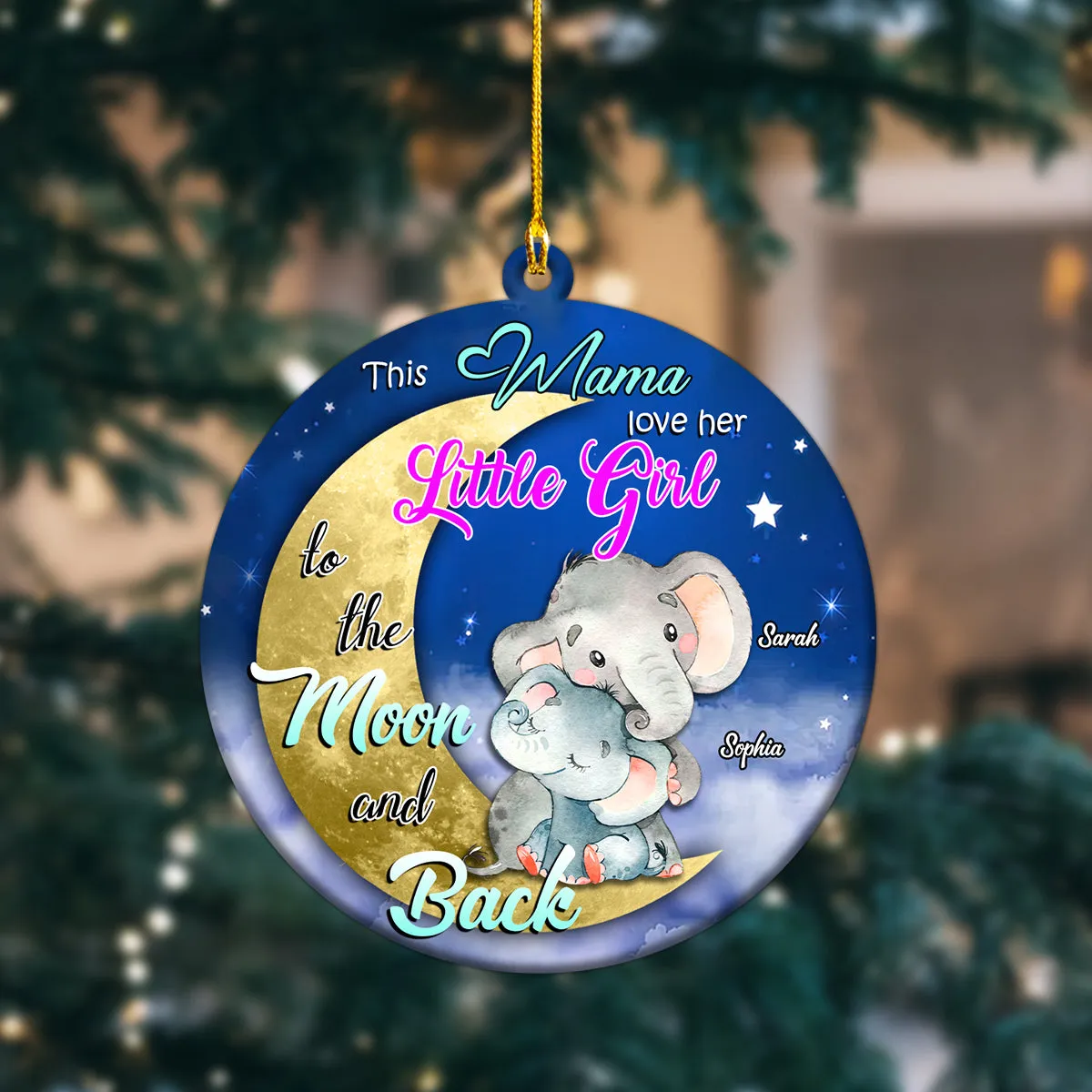 Grandma And Grandkids On Moon Personalized Circle Ornament Family Custom Shaped Ornament