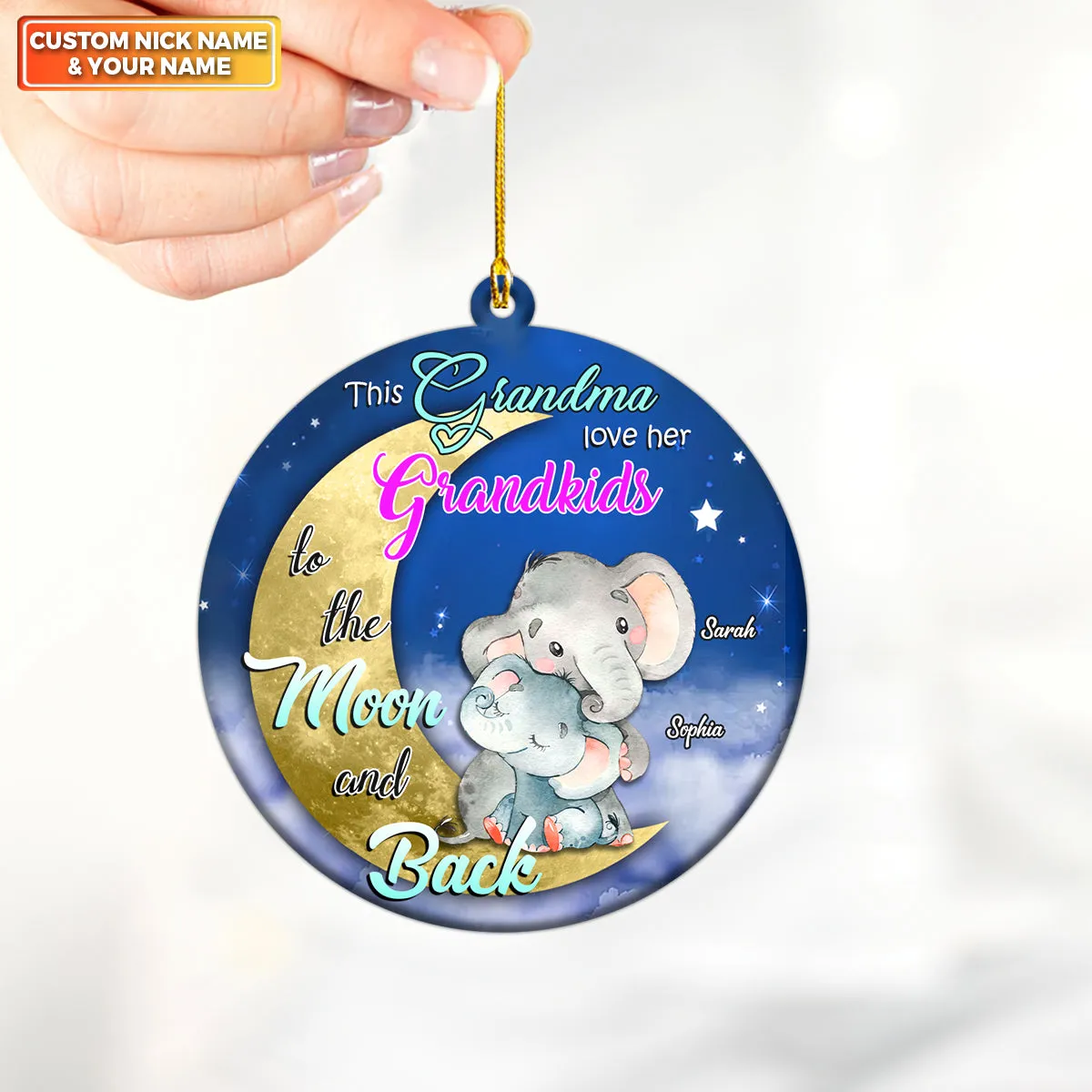 Grandma And Grandkids On Moon Personalized Circle Ornament Family Custom Shaped Ornament