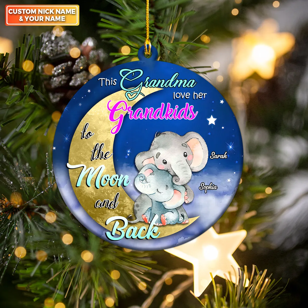 Grandma And Grandkids On Moon Personalized Circle Ornament Family Custom Shaped Ornament